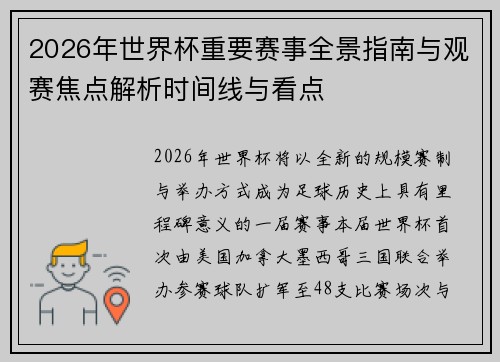 2026年世界杯重要赛事全景指南与观赛焦点解析时间线与看点